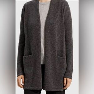 THEORY cashmere cardigan long open front coal grey with deep pockets